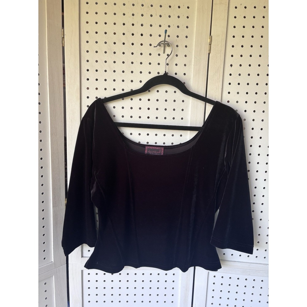 April Cornell Cornell Trading Black Velvet Scoop Neck 3/4 Sleeve Top Womens M